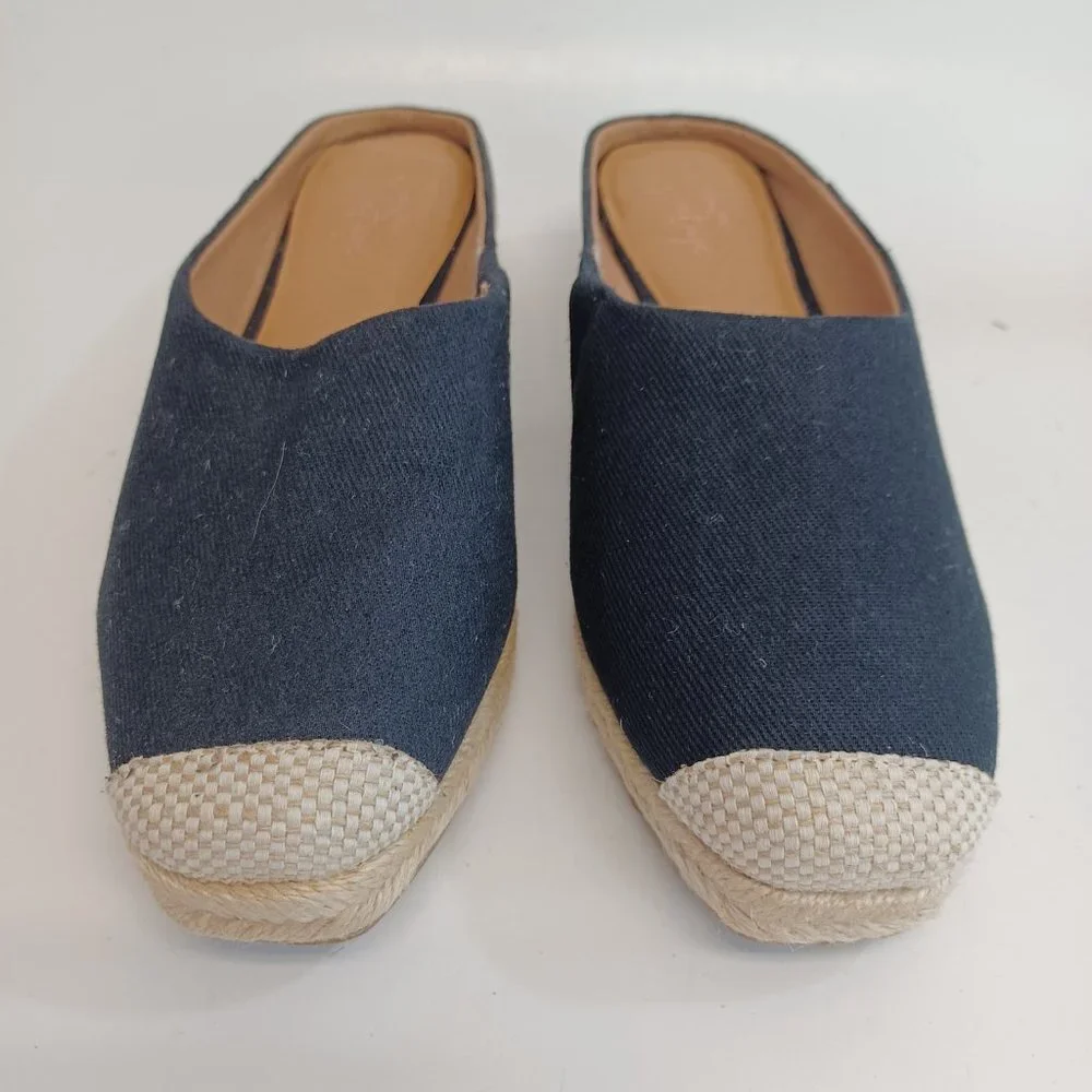 Crown Vintage Espadrille Slides Black Canvas Slip On Womens 6‎ M